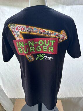 In N Out Burger 75 Years Men's Black T Shirt Size Medium Made in the USA